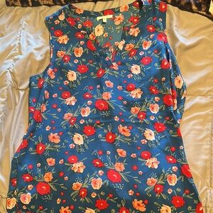 Floral Sleeveless Top - Blue and Red